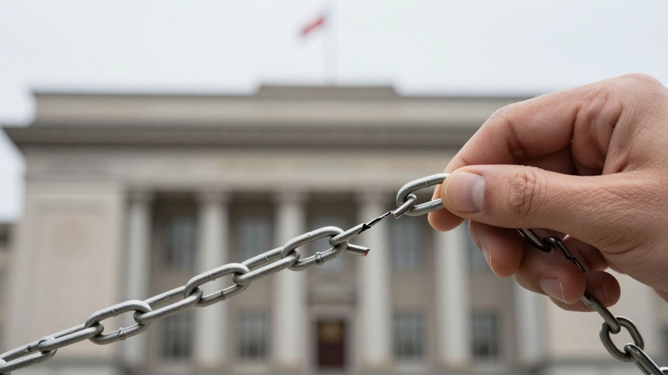 Broken chain symbolizing bond revocation.