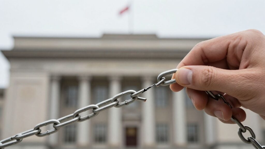 Broken chain symbolizing bond revocation.